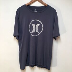 Hurley Men XL Shirt Blue Graphic Tee Logo Short Sleeve Jersey Cotton Coastal